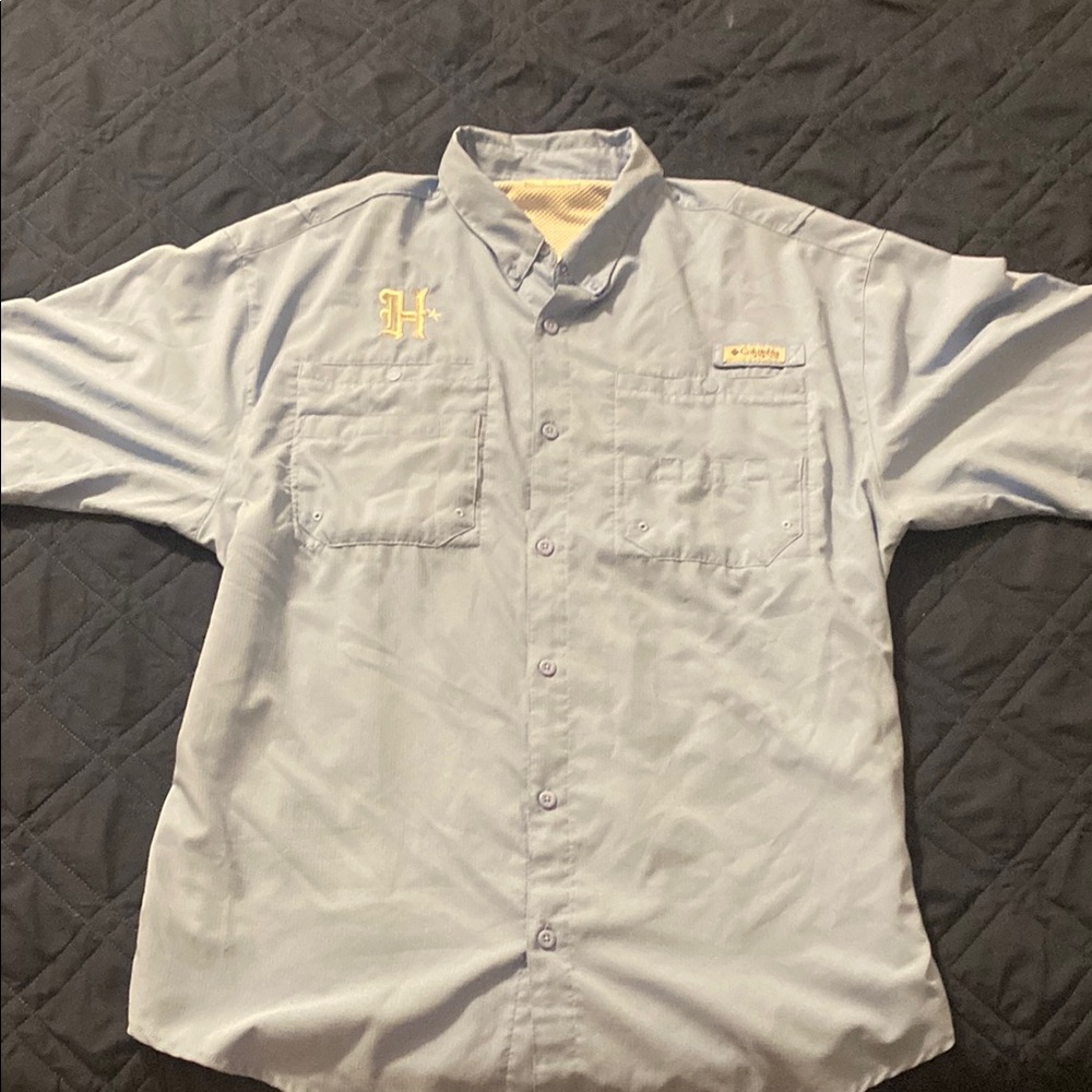 Columbia Blue Casual Button Down Shirt Lightweight Outdoor